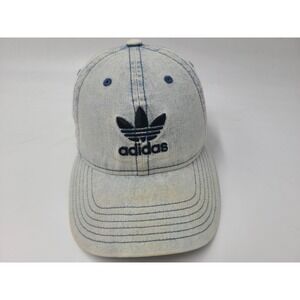 Women Adidas Trefoil Denim Style Look Acid Stonewash Jean Strapback Hat Cap Blue